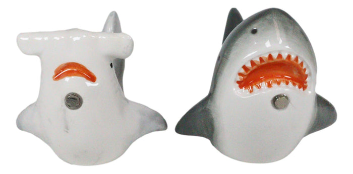 Ebros Ceramic Ocean Marine Great White And Hammerhead Sharks Salt Pepper Shakers Set