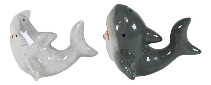 Ebros Ceramic Ocean Marine Great White And Hammerhead Sharks Salt Pepper Shakers Set