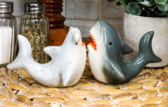 Ebros Ceramic Ocean Marine Great White And Hammerhead Sharks Salt Pepper Shakers Set