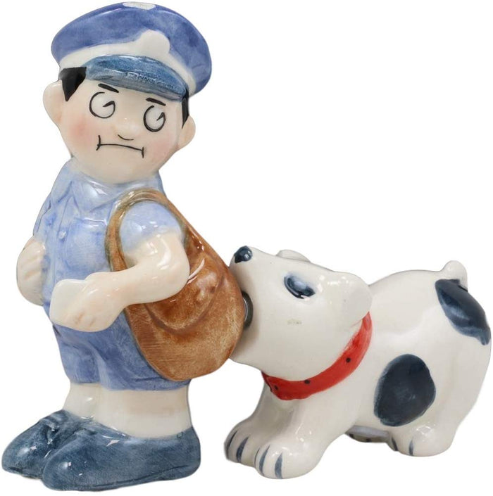 Ebros Ceramic Postman With Mail Thief Tramp Dog Salt And Pepper Shakers Magnetic
