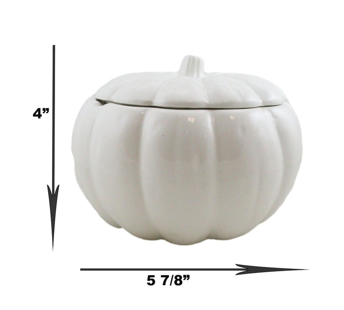 Ebros Ceramic Stoneware White Harvest Pumpkin Bowl With Lid 6"Diameter X 1 PC