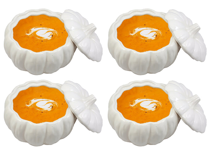 Ebros Ceramic Stoneware White Harvest Pumpkin Bowl With Lid 6"Diameter X 4Pieces