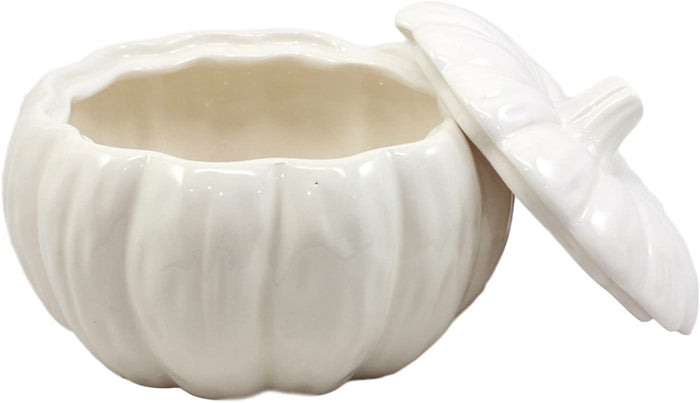 Ebros Ceramic Stoneware White Harvest Pumpkin Bowl With Lid 6"Diameter X 2Pieces