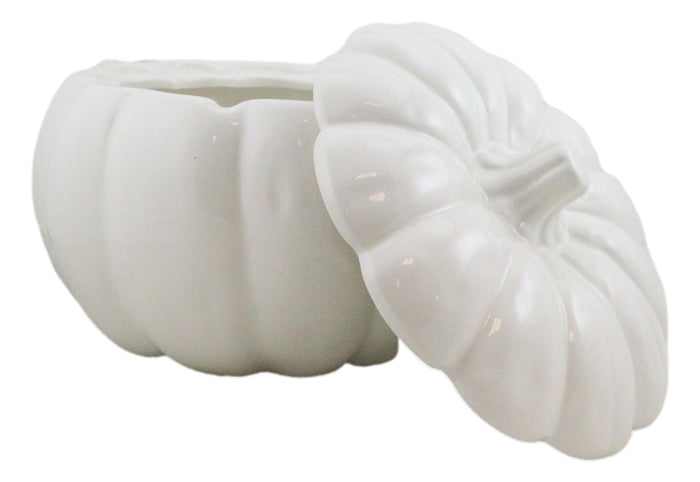 Ebros Ceramic Stoneware White Harvest Pumpkin Bowl With Lid 6"Diameter X 2Pieces