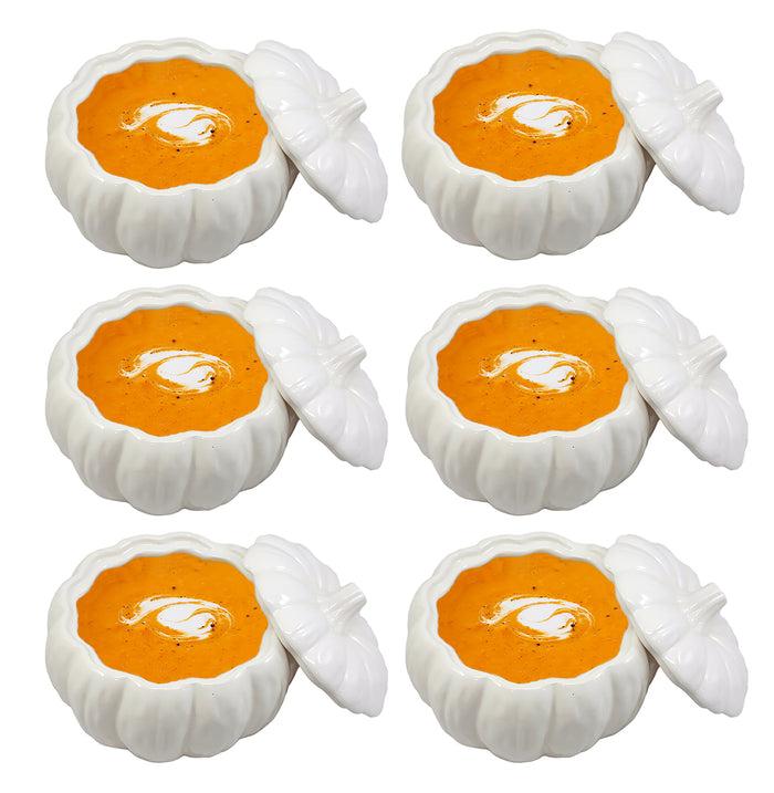 Ebros Ceramic Stoneware White Harvest Pumpkin Bowl With Lid 6"Diameter X6 Pieces