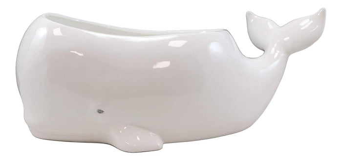 Ebros Ceramic White Nautical Coastal Marine Cachalot Sperm Whale Planter Pot Sculpture For Succulents Or Herbs Or As Sea Life Decorative Organizer Holder Decor Statue (Large 19" Long)