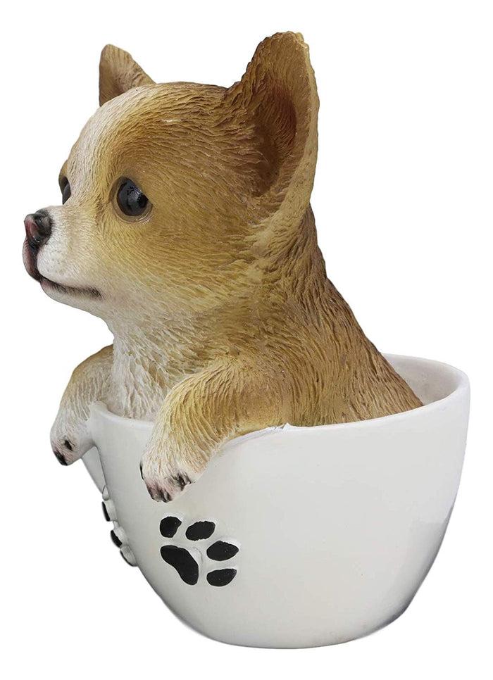 Ebros Chihuahua Dog In Paw Prints Teacup Statue 6.25" Tall Pet Pal Figurine