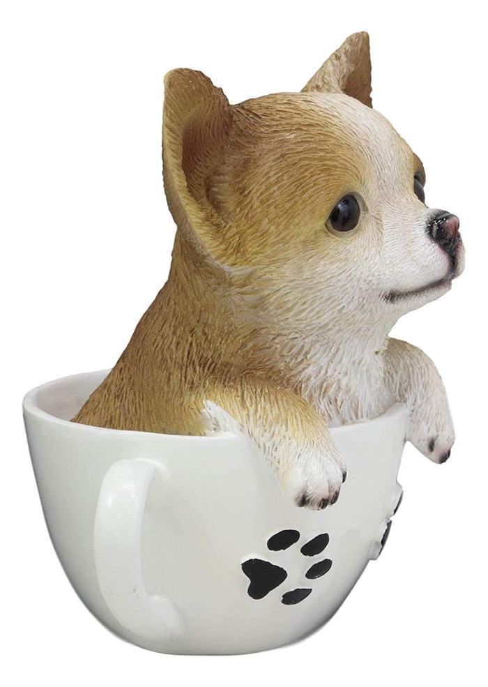Ebros Chihuahua Dog In Paw Prints Teacup Statue 6.25" Tall Pet Pal Figurine
