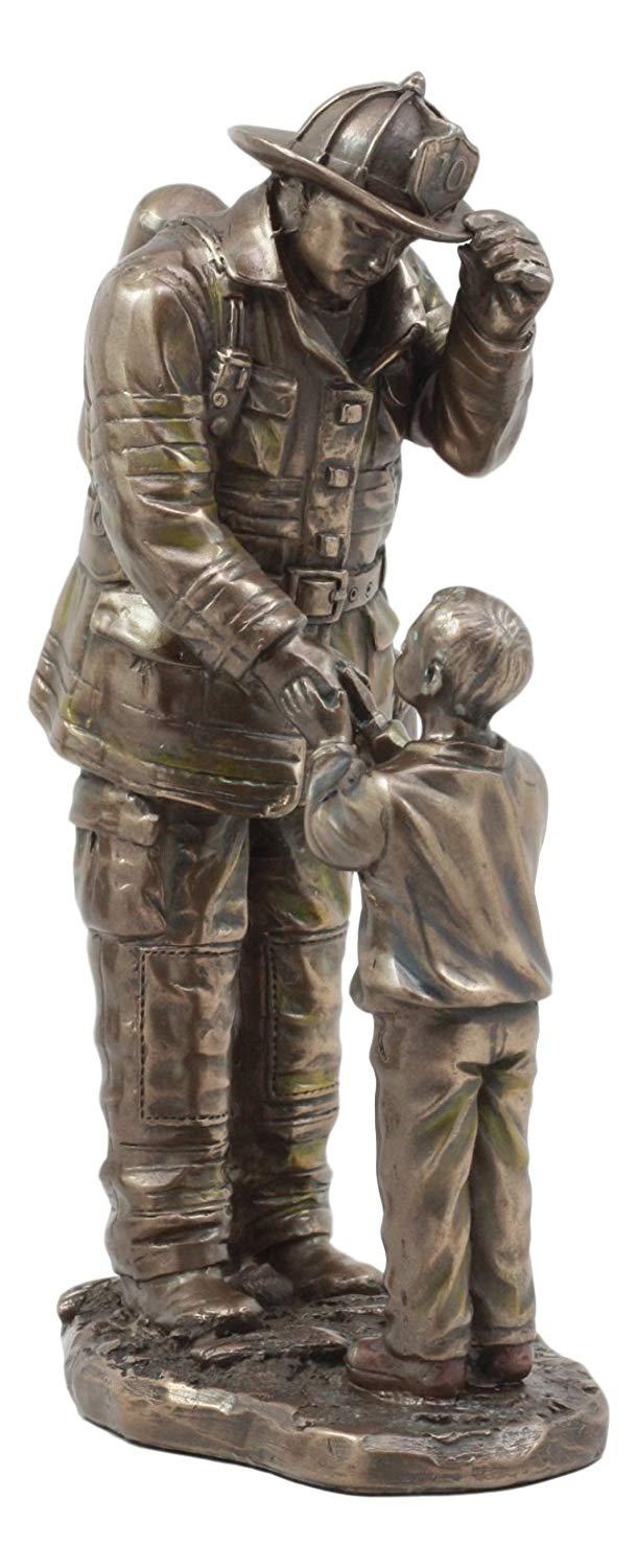 Ebros Child Thanking Fireman Statue Civil Service Hero Freedom Rescue Decorative Sculpture