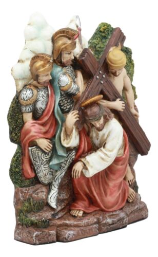 Ebros Christian Catholic Stations Of The Cross Statue Or Wall Plaque Way Of The Sorrows Via Crucis Jesus Christ Path To Calvary Crucifixion Decor Figurine (Station 7 Jesus Falls The Second Time)