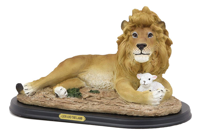 Ebros Christian Inspirational Lion And The Lamb Statue With Base And Brass Plate Title