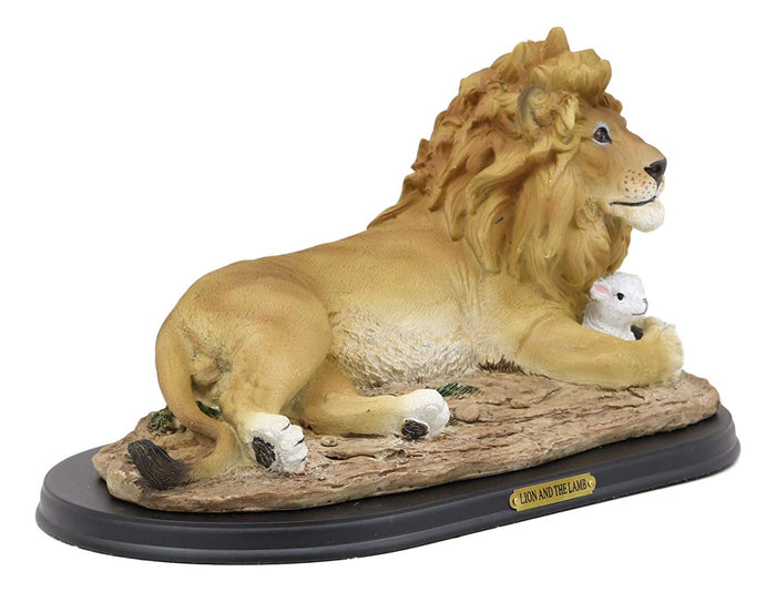 Ebros Christian Inspirational Lion And The Lamb Statue With Base And Brass Plate Title