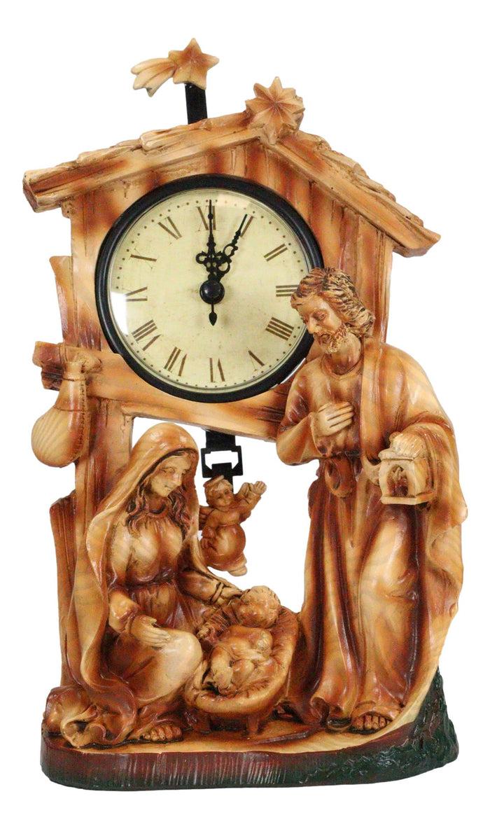 Ebros Christian Rustic Holy Family Nativity Of Jesus Desk Table Clock Figurine
