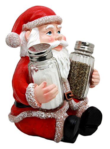 Ebros Christmas Jolly North Pole Santa Claus Glass Salt Pepper Shakers Holder Set