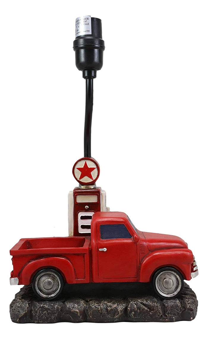 Ebros Classic Big Red Pickup Truck By Rural Gas Pump Desktop Table Lamp 18.75" H