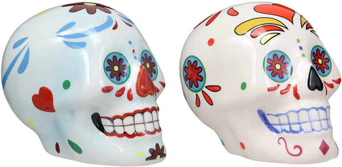 Ebros Colorful Day Of The Dead Blue And White Sugar Skulls Salt And Pepper Shakers Set