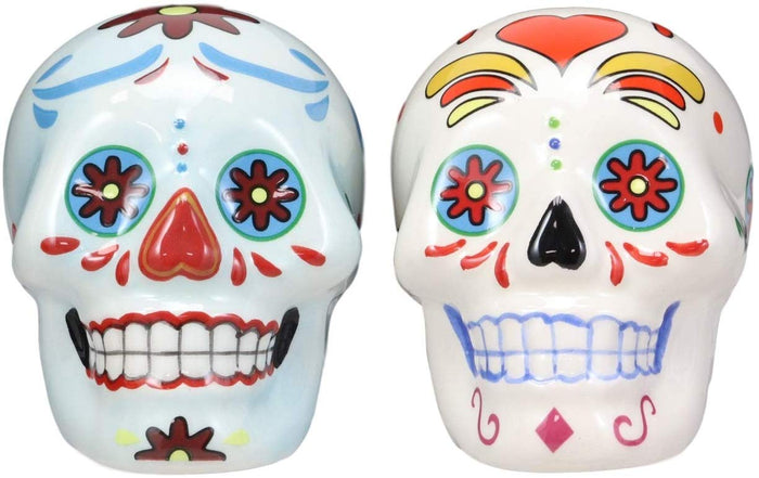 Ebros Colorful Day Of The Dead Blue And White Sugar Skulls Salt And Pepper Shakers Set