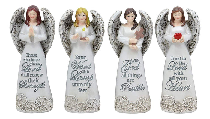 Ebros Colorful Divine Angels With Inspirational Faith Scriptures Figurine Set of 4