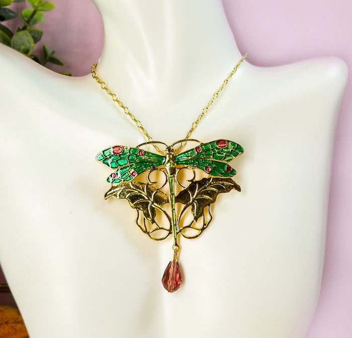 Ebros Colorful Golden Decorated King Dragonfly Alloy Pendant Necklace Jewelry