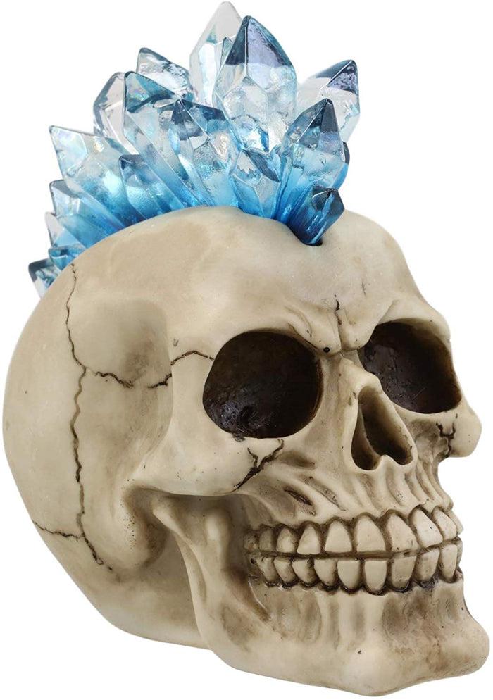 Ebros Colorful LED Light Mohawk Crystal Hair Cranium Skull Figurine 7" Long