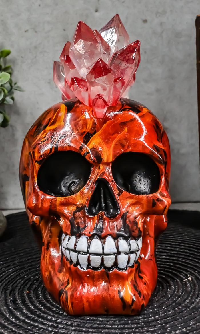 Ebros Colorful LED Light Mohawk Crystal Hair Inferno Red Devil Skull Figurine