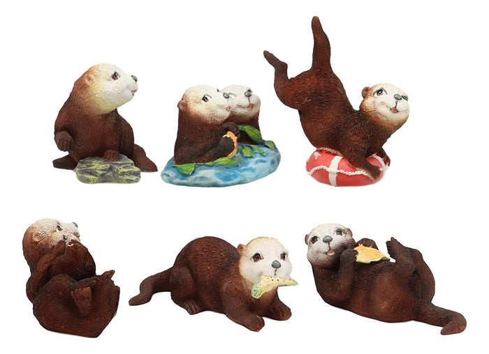 Ebros Colorful Nautical Pacific Sea Otters Family Miniature Figurines Set Of 6
