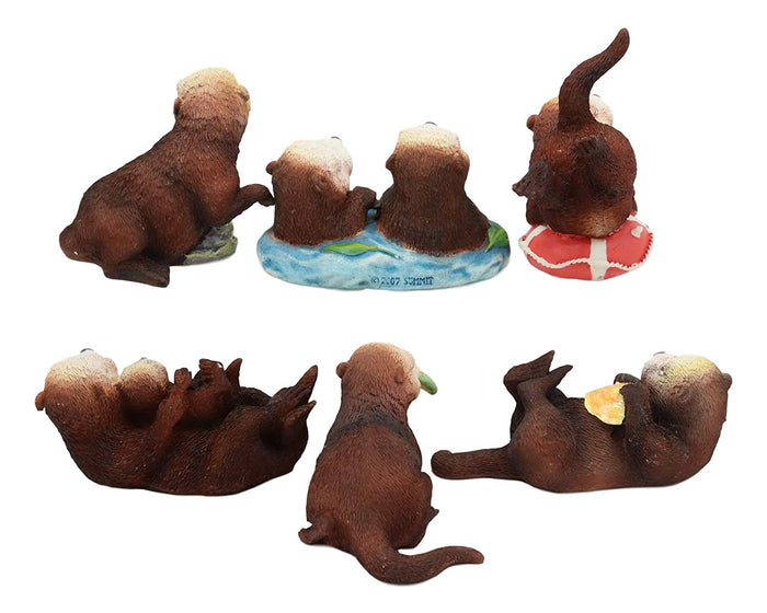 Ebros Colorful Nautical Pacific Sea Otters Family Miniature Figurines Set Of 6