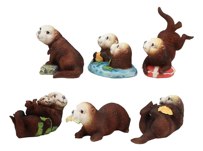 Ebros Colorful Nautical Pacific Sea Otters Family Miniature Figurines Set Of 6