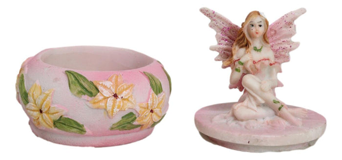 Ebros Colorful Pastel Pink Flower Fairy Daisy Small Round Trinket Jewelry Box Figurine 3.25" High