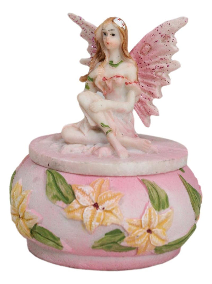 Ebros Colorful Pastel Pink Flower Fairy Daisy Small Round Trinket Jewelry Box Figurine 3.25" High