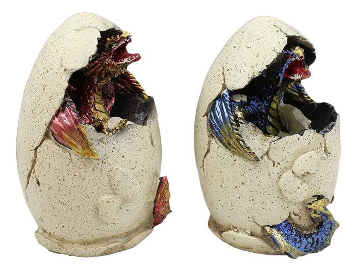 Ebros Colorful Red Blue Fantasy Egg Hatchling Baby Dragon Wyrmling Figurines Set Of 2
