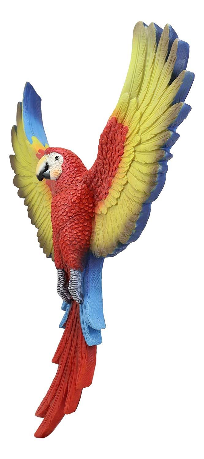 Ebros Colorful Tropical Rainforest Rio Red Scarlet Macaw Parrot With Open Wings Wall Hanging Decor Figurine 3D Plaque Sculpture Nature Lovers Birds Collectors Decor 15.5" Tall