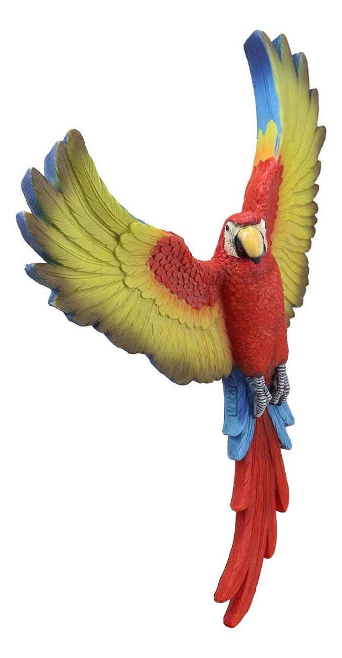Ebros Colorful Tropical Rainforest Rio Red Scarlet Macaw Parrot With Open Wings Wall Hanging Decor Figurine 3D Plaque Sculpture Nature Lovers Birds Collectors Decor 15.5" Tall