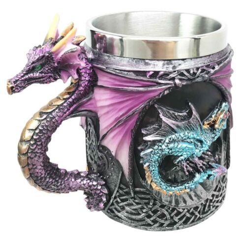 Ebros Conception Blue Fire Purple Dragon Beer Stein Tankard Coffee Cup Mug 12oz