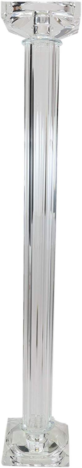 Ebros Contemporary Crystal Glass Pillar Column Candle Holder Candlestick Candleholder Decor Figurine For Mantelpiece Countertop Table Master Bedroom Living Room Accent (23" High)