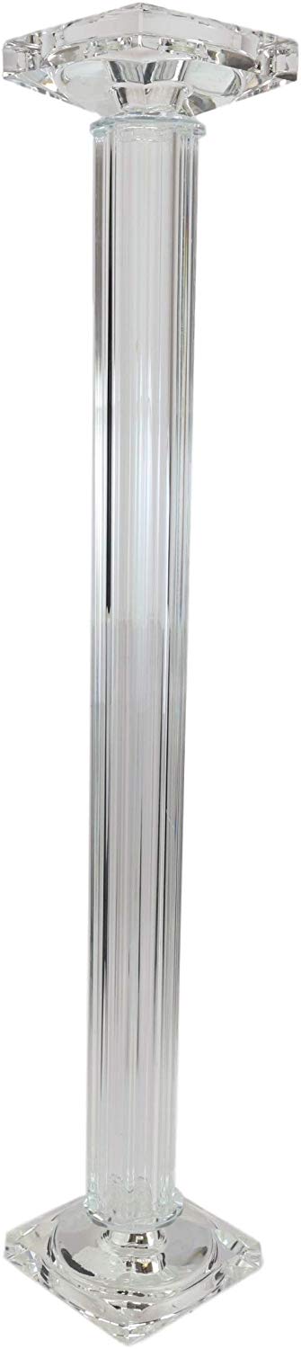 Ebros Contemporary Crystal Glass Pillar Column Candle Holder Candlestick Candleholder Decor Figurine For Mantelpiece Countertop Table Master Bedroom Living Room Accent (23" High)