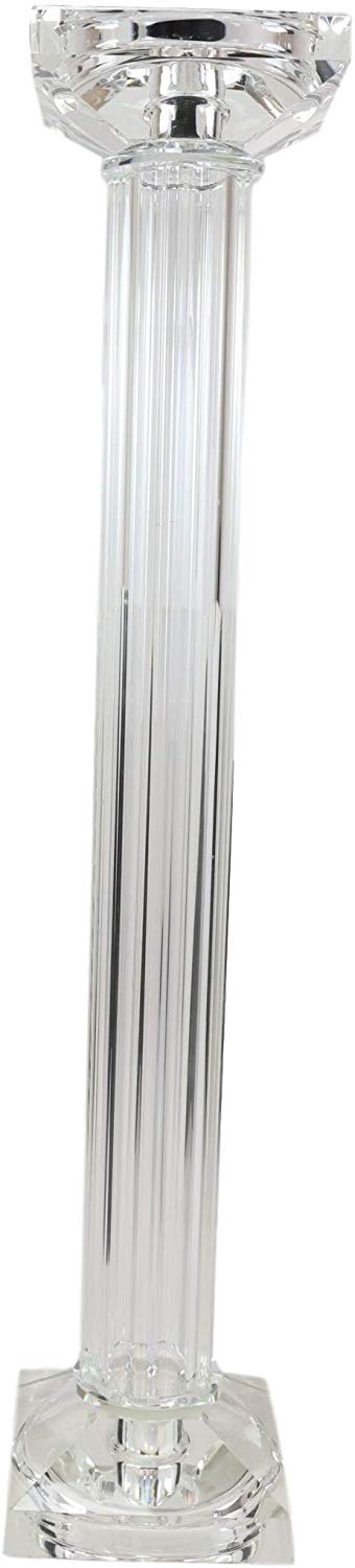 Ebros Contemporary Crystal Glass Pillar Column Candle Holder Candlestick Candleholder Decor Figurine For Mantelpiece Countertop Table Master Bedroom Living Room Accent (18" High)