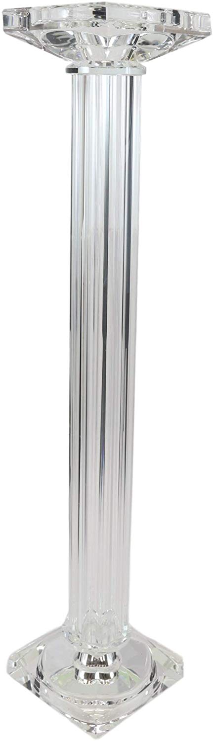 Ebros Contemporary Crystal Glass Pillar Column Candle Holder Candlestick Candleholder Decor Figurine For Mantelpiece Countertop Table Master Bedroom Living Room Accent (18" High)
