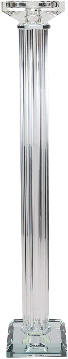Ebros Contemporary Crystal Glass Pillar Column Candle Holder Candlestick Candleholder Decor Figurine For Mantelpiece Countertop Table Master Bedroom Living Room Accent (21.5" High)