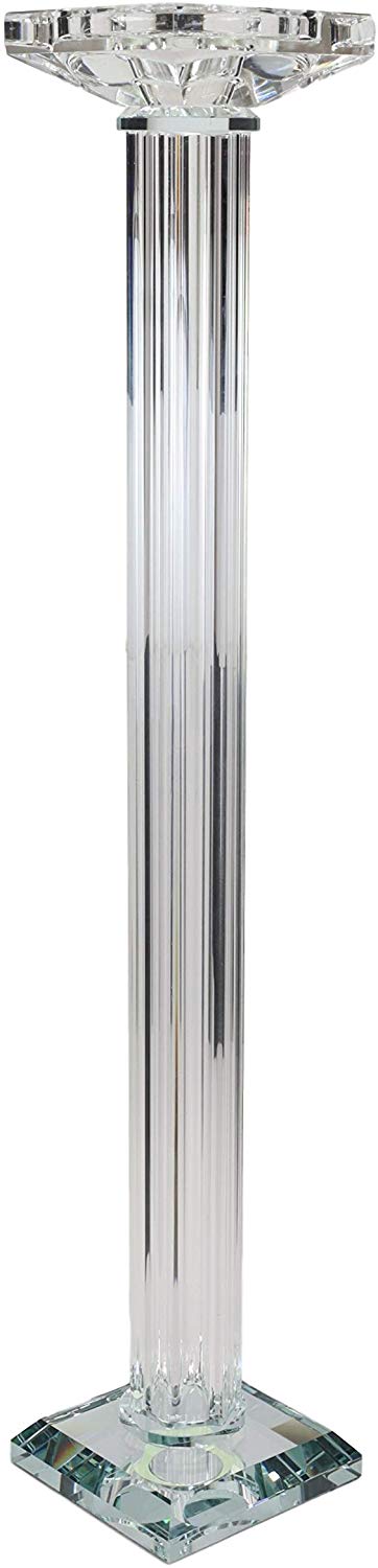 Ebros Contemporary Crystal Glass Pillar Column Candle Holder Candlestick Candleholder Decor Figurine for Mantelpiece Countertop Table Master Bedroom Living Room Accent (21.5" High)