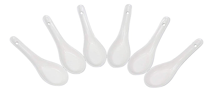 Ebros Contemporary Glossy White Porcelain Ceramic Soup Spoons With Hole Pack Of 6 Set 1 Oz Capacity
