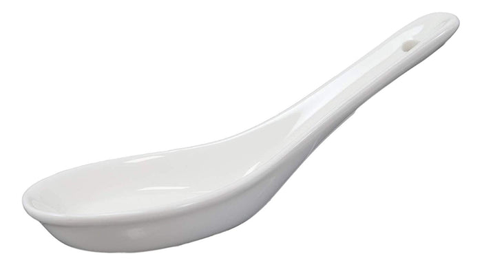Ebros Contemporary Glossy White Porcelain Ceramic Soup Spoons With Hole Pack Of 6 Set 1 Oz Capacity