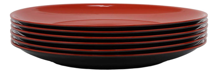 Ebros Contemporary Round 11.5"D Red Black Large Melamine Dinner Plate Set Of 6 Plates