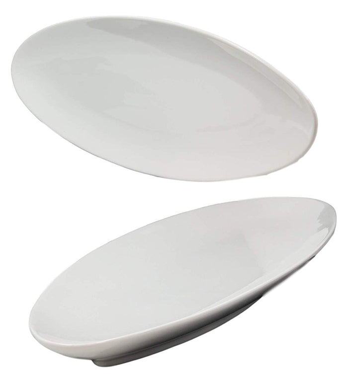 Ebros Contemporary Sleek Design Natural White Porcelain Large Oval Plates Serving Platters (SET OF 2 20"Long)