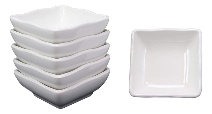 Ebros Contemporary Wavy Artistic Design White Porcelain Condiments Ketchup Mustard BBQ Soy Sauce Dipping Bowl Or Dish 2oz Pack Of 6 Bowls