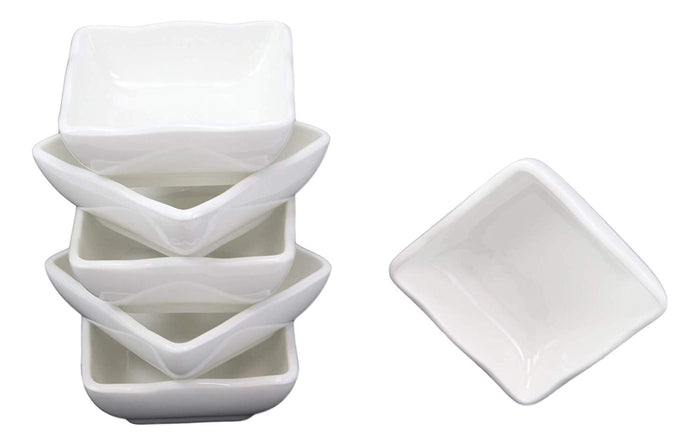 Ebros Contemporary Wavy Artistic Design White Porcelain Condiments Ketchup Mustard BBQ Soy Sauce Dipping Bowl or Dish 2oz Pack of 6 Bowls