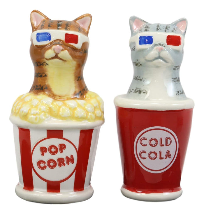 Ebros Cool Cats With Cinema 3D Glasses In Soda Pop Cup Popcorn Tub Salt Pepper Shakers