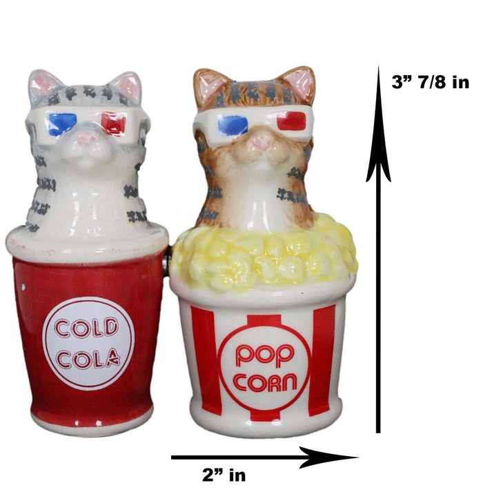 Ebros Cool Cats With Cinema 3D Glasses In Soda Pop Cup Popcorn Tub Salt Pepper Shakers