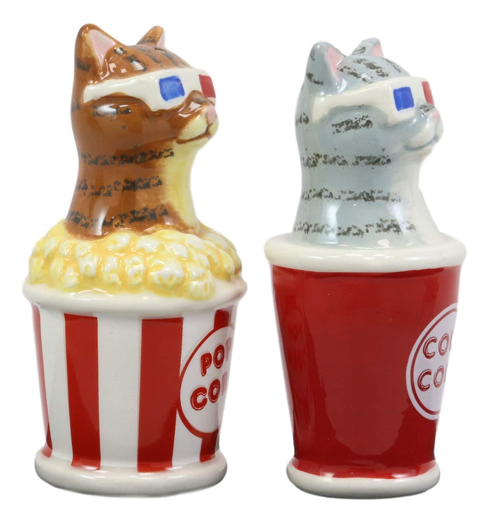 Ebros Cool Cats With Cinema 3D Glasses In Soda Pop Cup Popcorn Tub Salt Pepper Shakers