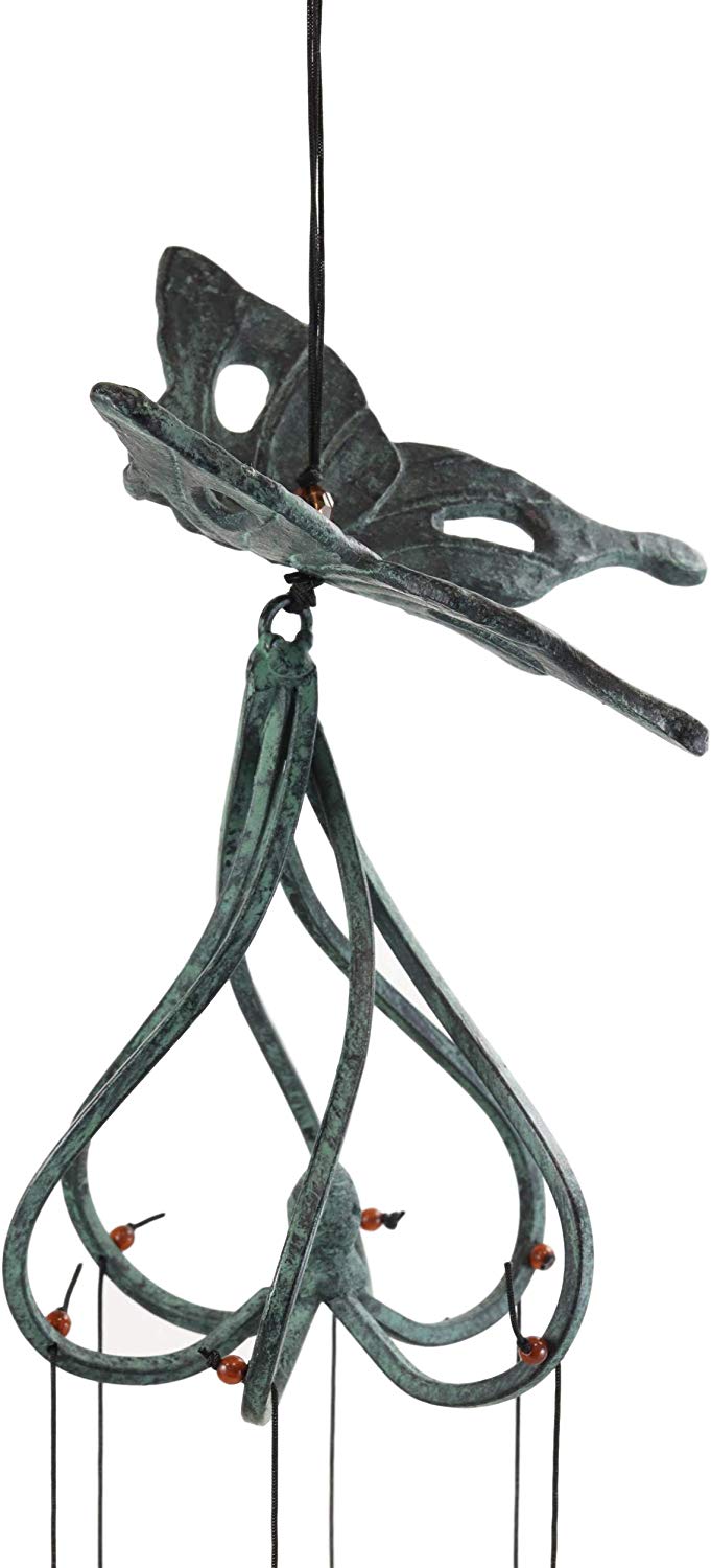 Ebros Cottage Garden Verdi Green Swallowtail Butterfly Aluminum Mobile Wind Chime